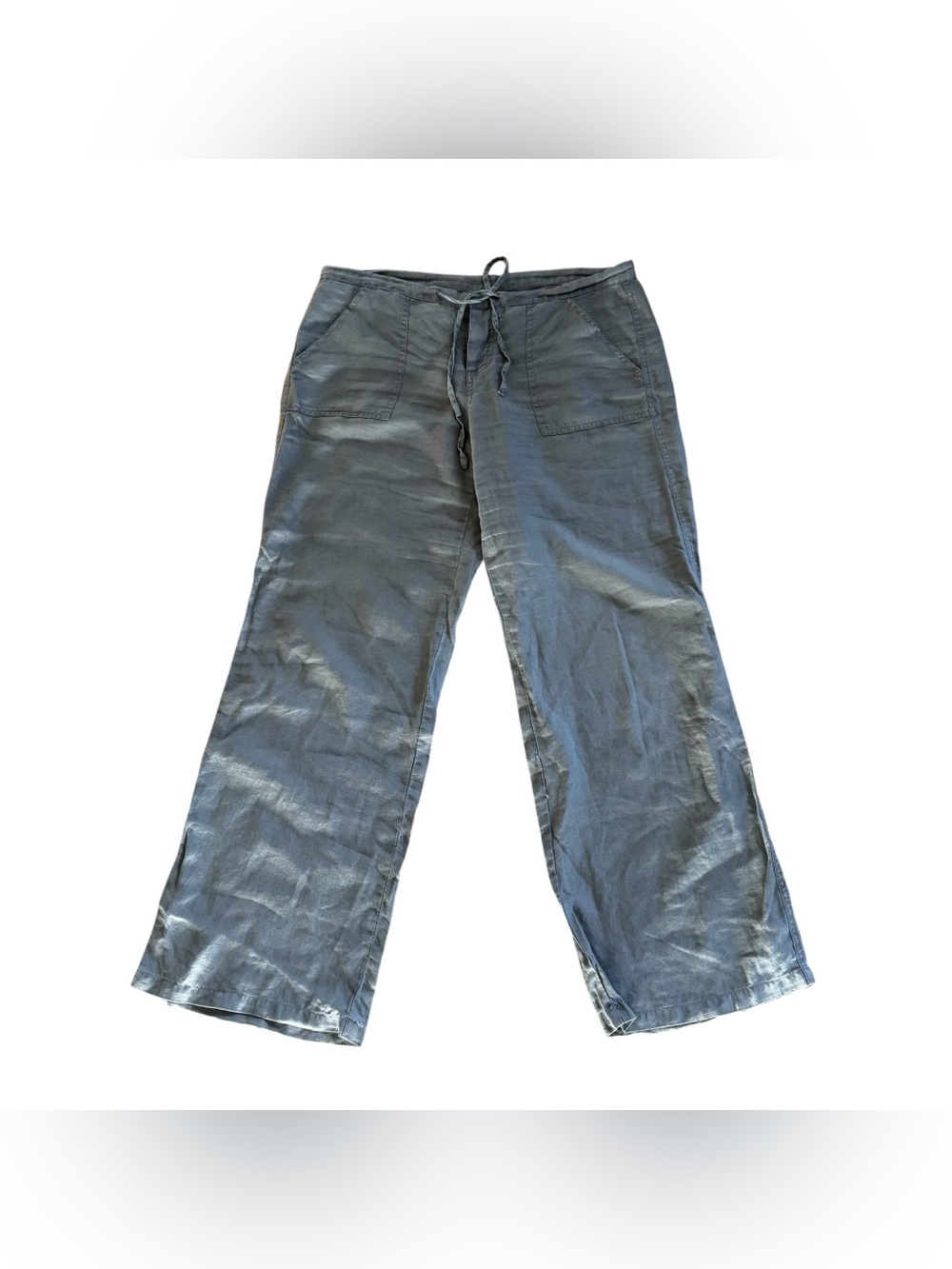 Y2K Gap 100% Linen Casual Pants Olive Green Low Rise Button Fly Straight Earthy